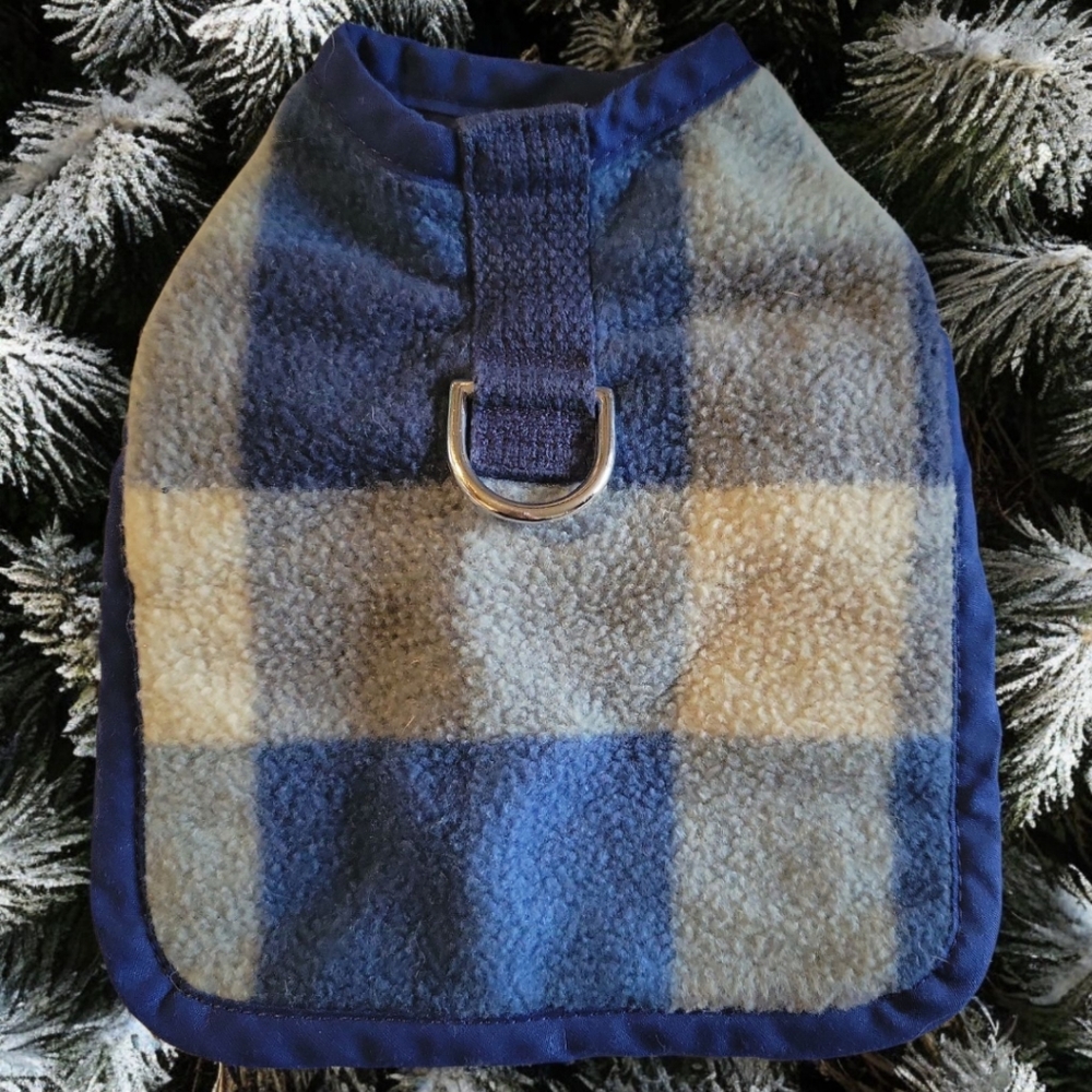 HP 😃 Vtg Pet Plaid Coat Fleece Vest Jacket Silver Hardware "Hook/Loop Fastener"